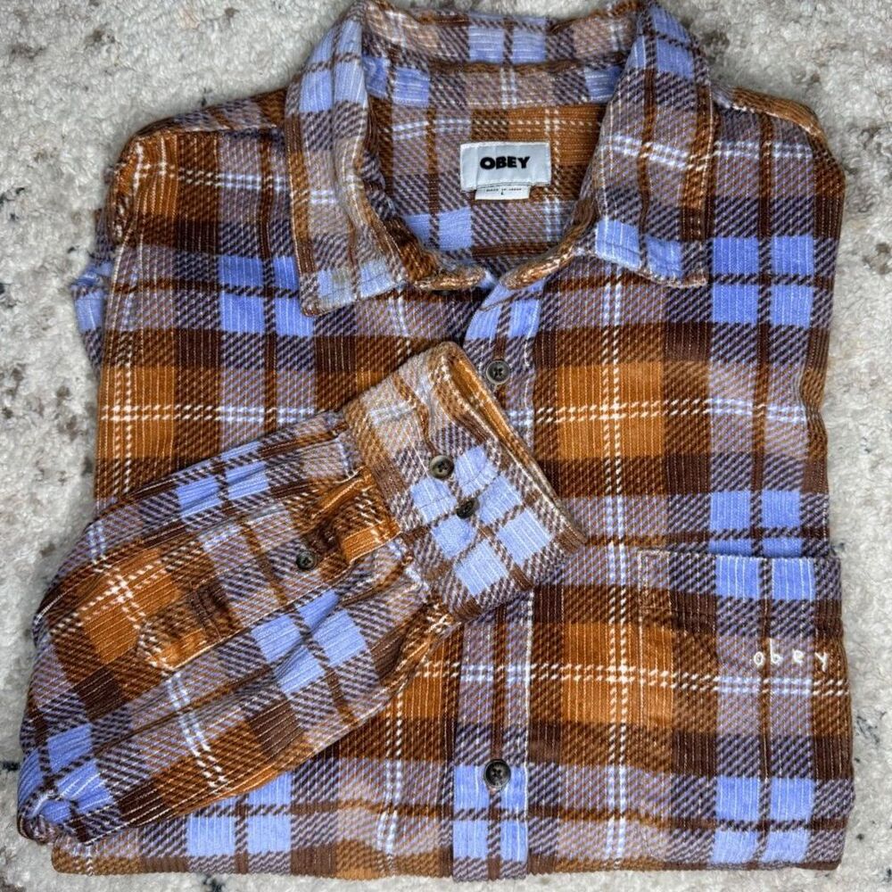 Obey Corduroy Plaid Flannel Button-Up